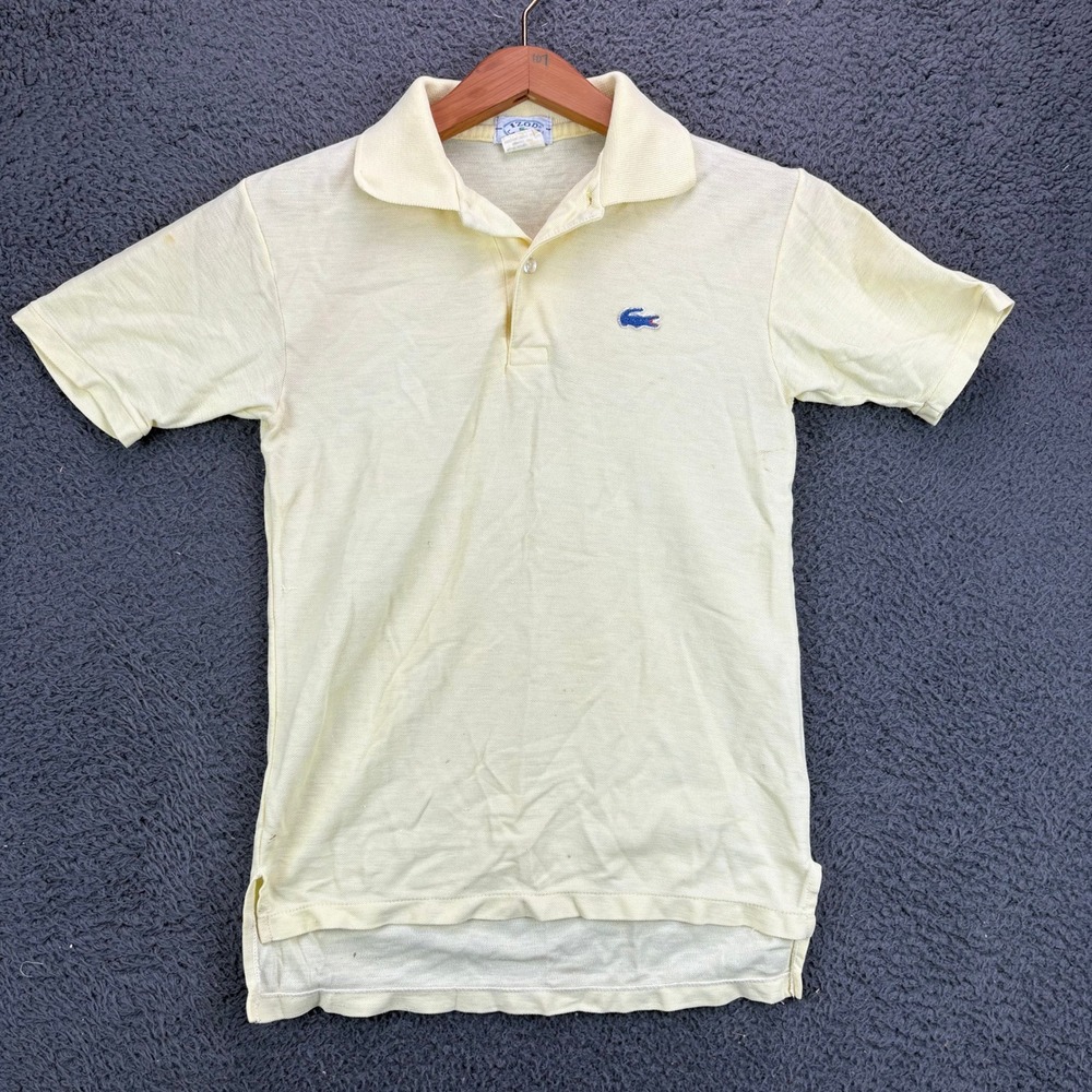 Vintage Izod Lacoste Mens Pale Yellow Pique Polo Shirt Made in Japan Size 16 L